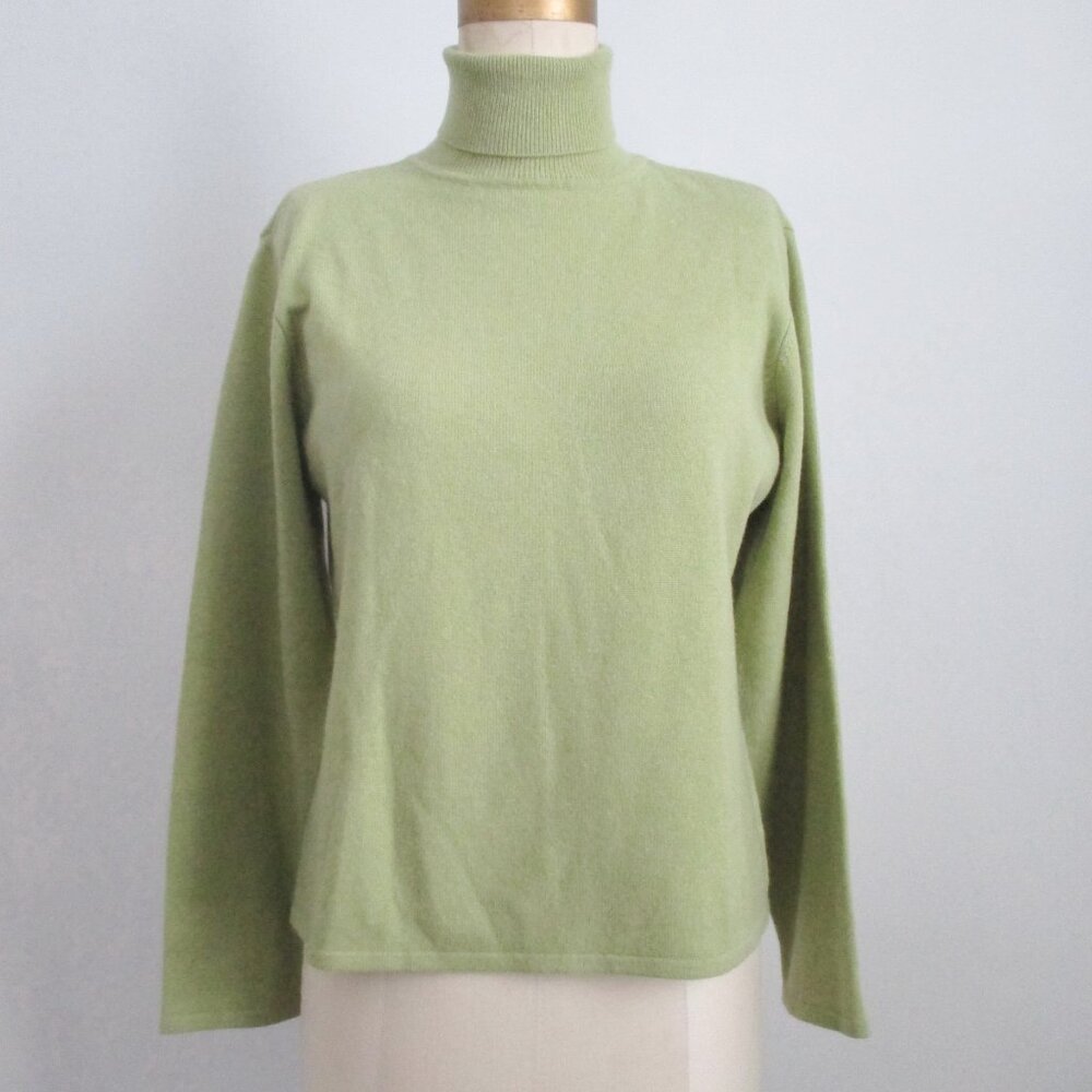 Cashmere Turtleneck Sweater Soft Sage Green Size L